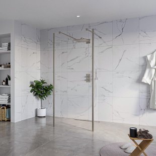 Fortifura Galeria Vrijstaande Inloopdouche - 90x200cm - Helder - antikalk - 8mm veiligheidsglas - 2 zijwanden 30cm - wandsteunen en hoekprofielen - Geborsteld Gunmetal PVD SW927771 2x/SW797926/SW797909 2x/SW798732 2x