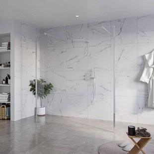 Fortifura Galeria Vrijstaande Inloopdouche - 180x200cm - Helder - antikalk - 8mm veiligheidsglas - 2 zijwanden 30cm - wandsteunen en hoekprofielen - Chroom SW927766 2x/SW797920/SW797909 2x/SW358024 2x