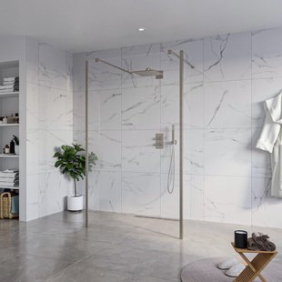 Fortifura Galeria Vrijstaande Inloopdouche - 120x200cm - Helder - antikalk - 8mm veiligheidsglas - 2 zijwanden 30cm - wandsteunen en hoekprofielen - Geborsteld Gunmetal PVD SW927771 2x/SW797917/SW797909 2x/SW798732 2x