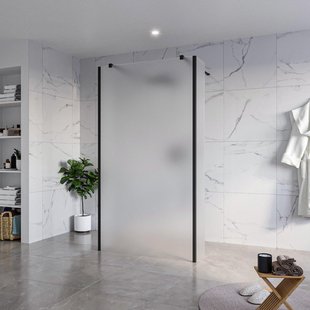 Fortifura Galeria Vrijstaande Inloopdouche - 110x200cm - Glas mat - antikalk - 8mm veiligheidsglas - 2 zijwanden 30cm - wandsteunen en hoekprofielen - Zwart mat SW927767 2x/SW915251/SW797931 2x/SW358025 2x