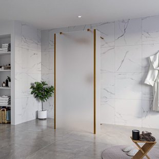 Fortifura Galeria Vrijstaande Inloopdouche - 90x200cm - Glas mat - antikalk - 8mm veiligheidsglas - 2 zijwanden 30cm - wandsteunen en hoekprofielen - Geborsteld koper PVD (Koper) SW927772 2x/SW797929/SW797931 2x/SW876703 2x