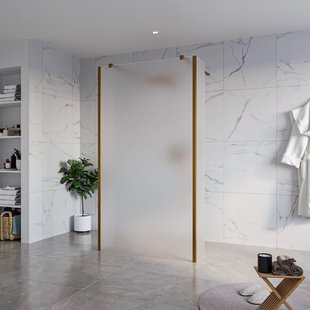 Fortifura Galeria Vrijstaande Inloopdouche - 110x200cm - Glas mat - antikalk - 8mm veiligheidsglas - 2 zijwanden 30cm - wandsteunen en hoekprofielen - Geborsteld koper PVD (Koper) SW927772 2x/SW915251/SW797931 2x/SW876703 2x