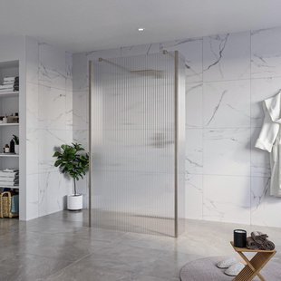 Fortifura Galeria Vrijstaande Inloopdouche - 110x200cm - Helder geribbeld - antikalk - 8mm veiligheidsglas - 2 zijwanden 30cm - wandsteunen en hoekprofielen - Geborsteld Gunmetal PVD SW927771 2x/SW915253/SW797945 2x/SW798732 2x