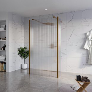 Fortifura Galeria Vrijstaande Inloopdouche - 110x200cm - Helder geribbeld - antikalk - 8mm veiligheidsglas - 2 zijwanden 30cm - wandsteunen en hoekprofielen - Geborsteld koper PVD (Koper) SW927772 2x/SW915253/SW797945 2x/SW876703 2x