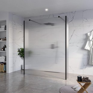 Fortifura Galeria Vrijstaande Inloopdouche - 160x200cm - Helder geribbeld - antikalk - 8mm veiligheidsglas - 2 zijwanden 30cm - wandsteunen en hoekprofielen - Zwart mat SW927767 2x/SW797956/SW797945 2x/SW358025 2x