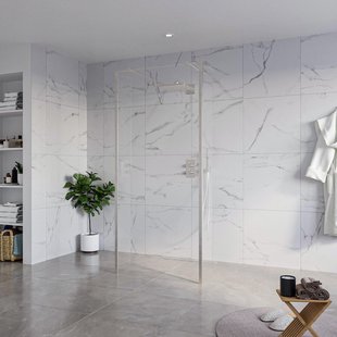 Fortifura Galeria Vrijstaande Inloopdouche - 90x200cm - Helder - antikalk - 8mm veiligheidsglas - 2 zijwanden 40cm - wandsteunen en hoekprofielen - Geborsteld RVS PVD (RVS) SW927769 2x/SW797926/SW797911 2x/SW798730 2x