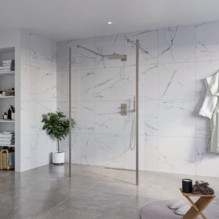 Fortifura Galeria Vrijstaande Inloopdouche - 110x200cm - Helder - antikalk - 8mm veiligheidsglas - 2 zijwanden 40cm - wandsteunen en hoekprofielen - Geborsteld Gunmetal PVD SW927771 2x/SW915250/SW797911 2x/SW798732 2x