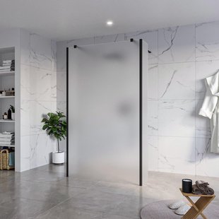 Fortifura Galeria Vrijstaande Inloopdouche - 120x200cm - Glas mat - antikalk - 8mm veiligheidsglas - 2 zijwanden 40cm - wandsteunen en hoekprofielen - Zwart mat SW927767 2x/SW797928/SW797921 2x/SW358025 2x