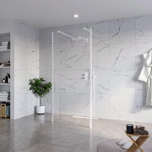 Fortifura Galeria Vrijstaande Inloopdouche - 90x200cm - Helder - antikalk - 8mm veiligheidsglas - 2 zijwanden 40cm - wandsteunen en hoekprofielen - Wit mat SW927768 2x/SW797926/SW797911 2x/SW541264 2x