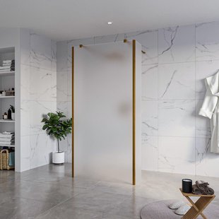 Fortifura Galeria Vrijstaande Inloopdouche - 100x200cm - Glas mat - antikalk - 8mm veiligheidsglas - 2 zijwanden 40cm - wandsteunen en hoekprofielen - Geborsteld koper PVD (Koper) SW927772 2x/SW797927/SW797921 2x/SW876703 2x