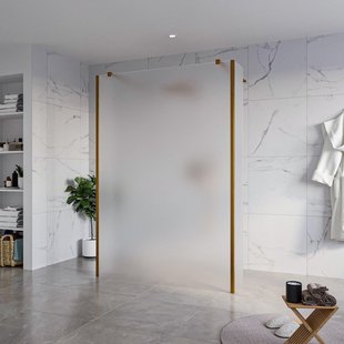 Fortifura Galeria Vrijstaande Inloopdouche - 140x200cm - Glas mat - antikalk - 8mm veiligheidsglas - 2 zijwanden 40cm - wandsteunen en hoekprofielen - Geborsteld koper PVD (Koper) SW927772 2x/SW797937/SW797921 2x/SW876703 2x