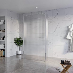 Fortifura Galeria Vrijstaande Inloopdouche - 110x200cm - Helder geribbeld - antikalk - 8mm veiligheidsglas - 2 zijwanden 40cm - wandsteunen en hoekprofielen - Chroom SW927766 2x/SW915253/SW797948 2x/SW358024 2x