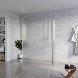 Fortifura Galeria Vrijstaande Inloopdouche - 140x200cm - Helder geribbeld - antikalk - 8mm veiligheidsglas - 2 zijwanden 40cm - wandsteunen en hoekprofielen - Geborsteld RVS PVD (RVS) SW927769 2x/SW797954/SW797948 2x/SW798730 2x