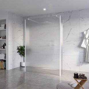 Fortifura Galeria Vrijstaande Inloopdouche - 140x200cm - Helder geribbeld - antikalk - 8mm veiligheidsglas - 2 zijwanden 40cm - wandsteunen en hoekprofielen - Wit mat SW927768 2x/SW797954/SW797948 2x/SW541264 2x