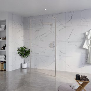 Fortifura Galeria Vrijstaande Inloopdouche - 100x200cm - Helder - antikalk - 8mm veiligheidsglas - 2 zijwanden 40cm - wandsteunen en hoekprofielen - Geborsteld RVS PVD (RVS) SW927769 2x/SW797915/SW797911 2x/SW798730 2x