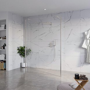 Fortifura Galeria Vrijstaande Inloopdouche - 140x200cm - Helder - antikalk - 8mm veiligheidsglas - 2 zijwanden 40cm - wandsteunen en hoekprofielen - Geborsteld RVS PVD (RVS) SW927769 2x/SW797916/SW797911 2x/SW798730 2x