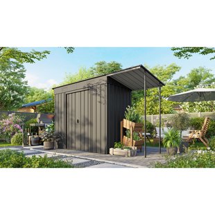 Globel Tuinhuis Skillion 64 - Plaatstaal - Antraciet- Inclusief Luifeldak - 263x124x199cm