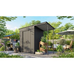 Globel Tuinhuis Skillion 84 - Plaatstaal - Antraciet- Inclusief Luifeldak - 324,6x124x199cm