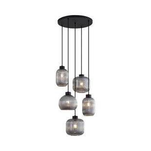 QAZQA Design hanglamp zwart met smoke glas 5-lichts - Ana