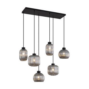 QAZQA Design hanglamp zwart met smoke glas 6-lichts - Ana