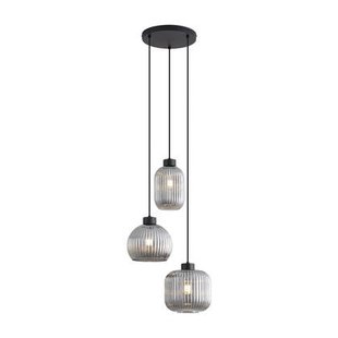 QAZQA Design hanglamp zwart met smoke glas 3-lichts - Ana