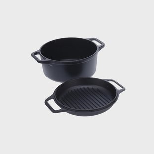 Victoria Combo Cooker gietijzeren braadpan–koekenpannenset 2-delig Zwart