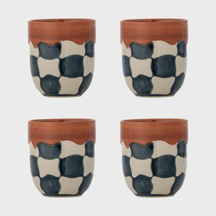 Bloomingville Check beker 4-pack Blauw