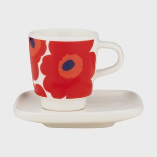 Marimekko Unikko espresso kopje met schotel 2-delig White-red-blue