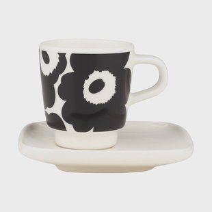 Marimekko Unikko espresso kopje met schotel 2-delig Black-white