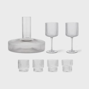 Ferm Living Ripple karaf en glas 17-delig - Helder