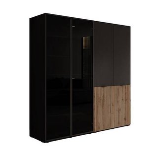 Meubella - Kledingkast Shelton - Zwart 2 - 202 cm - Met glas