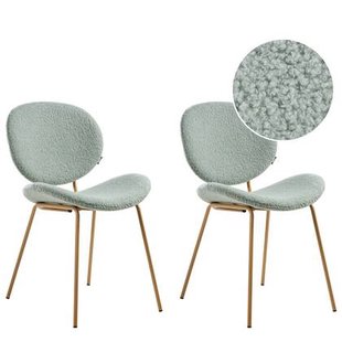 Beliani-LUANA-Eetkamerstoel set van 2-Lichtgroen|Lichtbruin-Bouclé