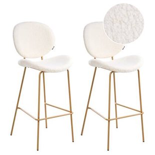 Beliani - LUANA - Barstoel set van 2 - Wit|Lichtbruin - Bouclé
