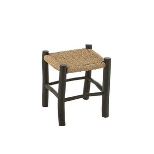 J-Line poef vierkant teak - hout|zeegras - zwart|naturel