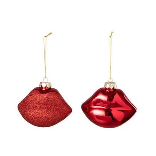 J-Line hanger Lippen - glas - rood - 2 stuks