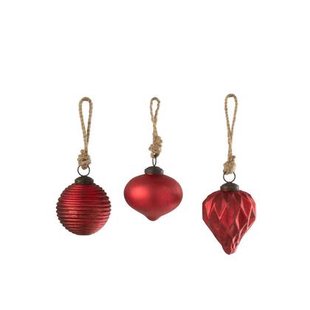 J-Line kerstbal Geoxideerd - glas - rood - small - 3 stuks
