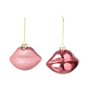 J-Line hanger Lippen - glas - roze - 2 stuks