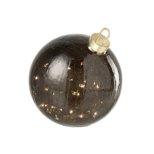 J-Line kerstbal - glas - zwart - large - LED lichtjes