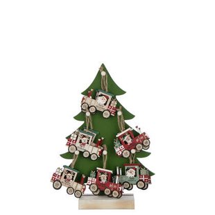 J-Line decoratie Kerstboom + Trein - multiplex - groen|rood