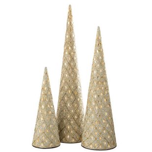 J-Line decoratie Kegel - ijzer|kralen - wit|goudkleurig - se