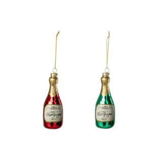 J-Line hanger Champagnefles - glas - groen|rood - 2 stuks