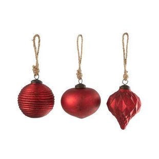 J-Line kerstbal Geoxideerd - glas - rood - set van 3