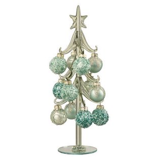 J-Line decoratie kerstboom + Ballen - glas - groen|blauw - l