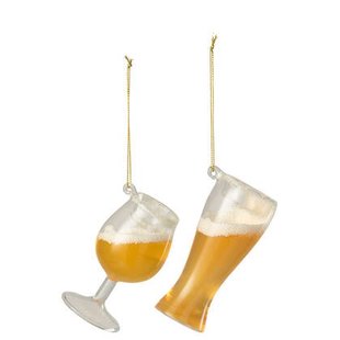 J-Line hanger Bierglas - glas - oranje - 2 stuks