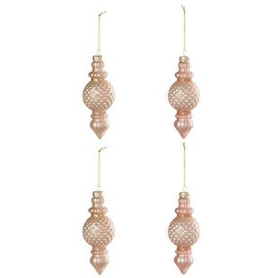 J-Line kerstbal - glas - roze - doos van 4