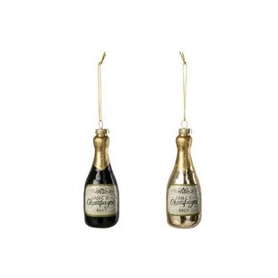 J-Line hanger Champagnefles - glas - zwart|goud - 2 stuks