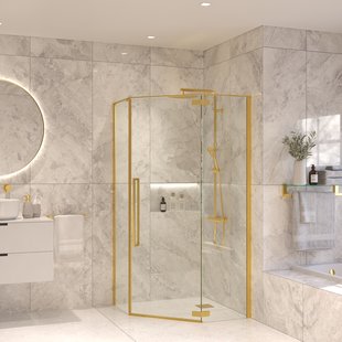 Vijfhoekige Douchecabine Sanivo Vigo 90x90x200 cm Geborsteld Messing Goud