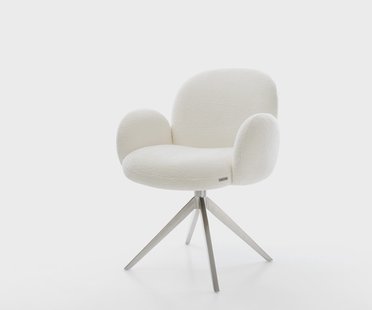 DELIFE Draaistoel Nube-Flex met armleuning bouclé zacht beige kruisframe breed roestvrij staal 360° draaibaar pocketveer kern