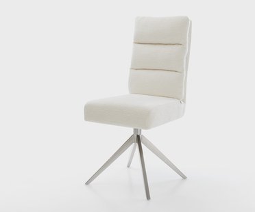 DELIFE Draaistoel Pela-Flex bouclé zacht beige kruisframe breed roestvrij staal 360° draaibaar rocker-functie pocketveer kern