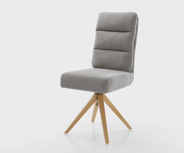 DELIFE Draaistoel Pela-Flex zachte stof met structuur grijs houten frame hoekig natuur 180° draaibaar pocketveer kern